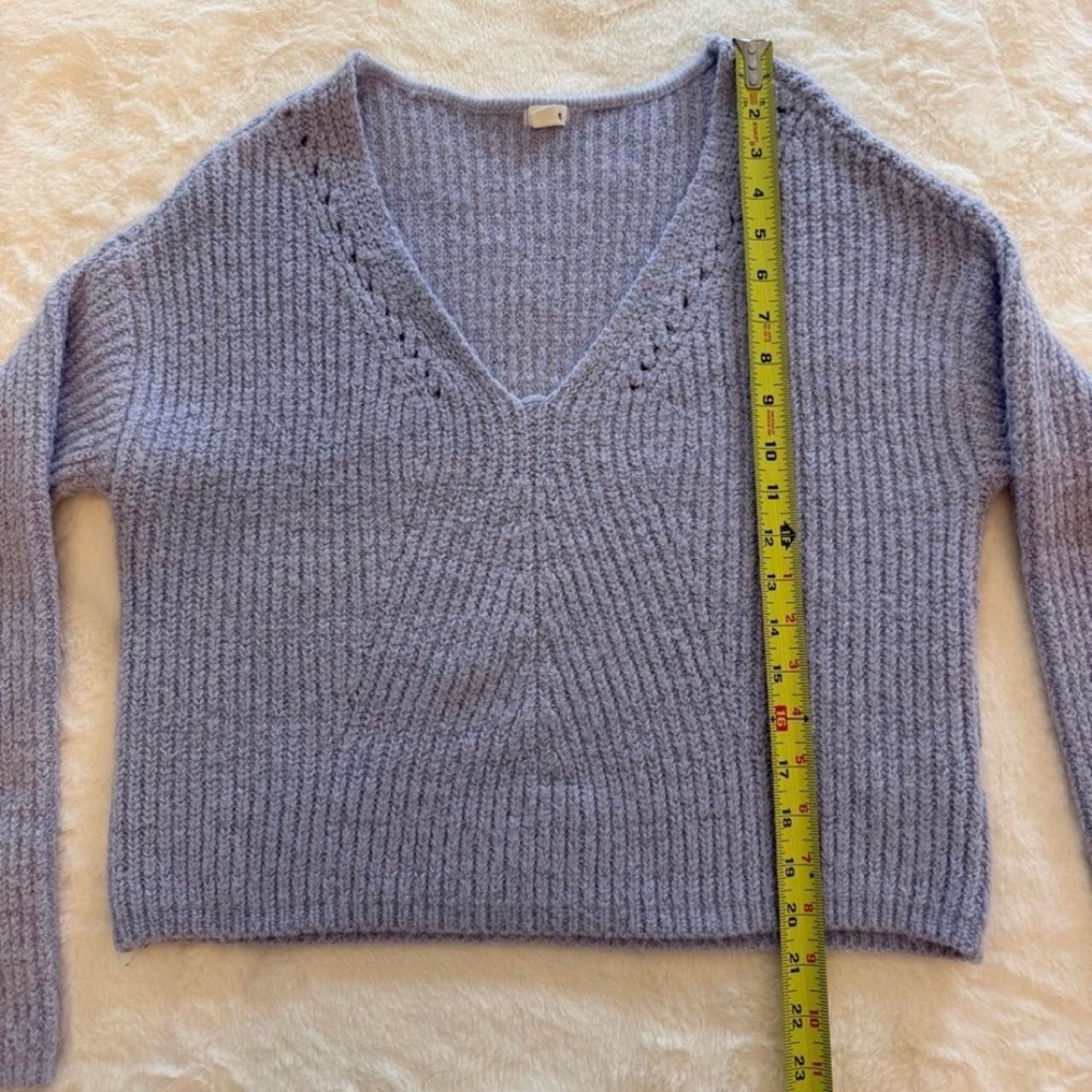 Garage Womens Ribbed Knit Cropped V-Neck Sweater Light Purple Blue Small
